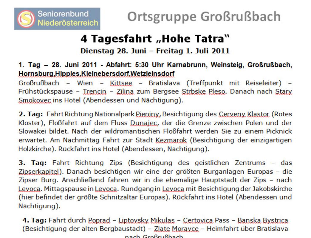 Hohe Tatra 2011 28.06-01.07.2011 Programm