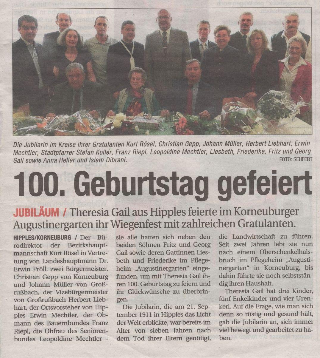 Ausschnitt aus der NÖN vom 27.09.2011