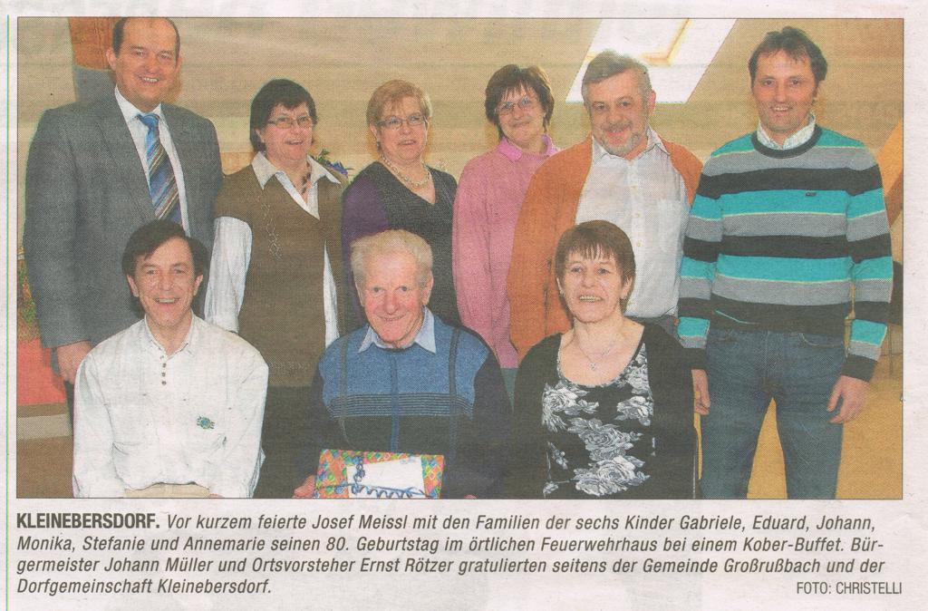 Josef Meißl, Kleinebersdorf 80. Geburtstag