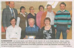 Josef Meißl, Kleinebersdorf 80. Geburtstag