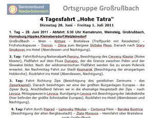 Hohe Tatra 2011 28.06-01.07.2011 Programm